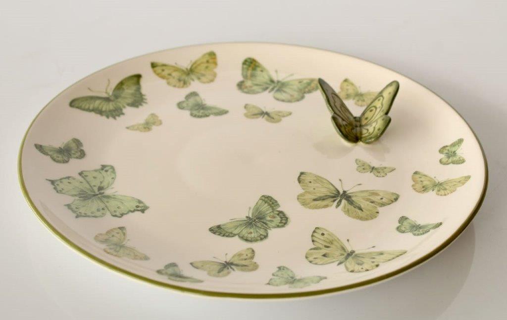 Ceramic Green Butterfly Plate With Raised Butterfly
